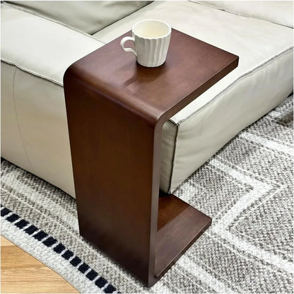 Solid Wood End Table For Couch C Shaped Mini Sofa Side Table For Small Narrow Spaces Wooden Nightstand For Living Room Bedroom