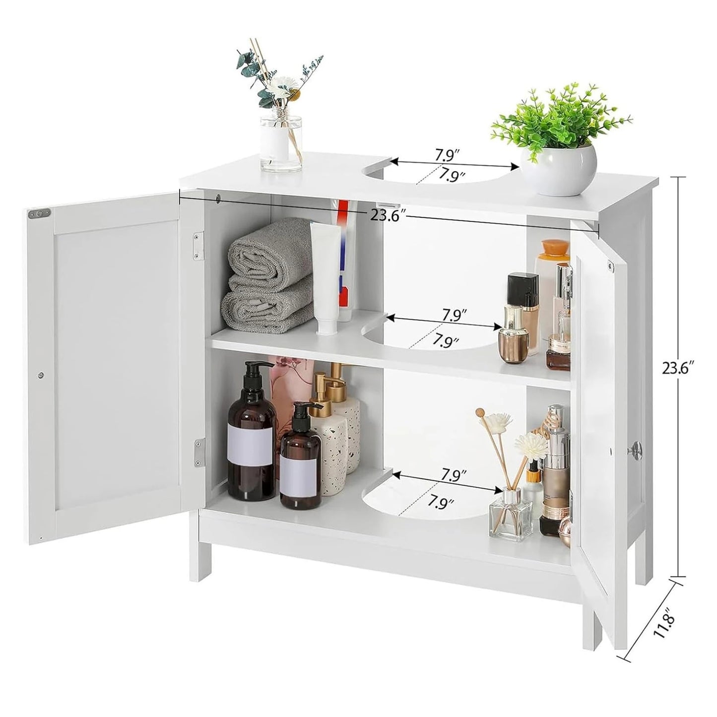 Bathroom Sink Cabinet Sink Storage Cabinet with 2 Doors and Shelf MDF Modern Freestanding Under Sink Bathroom Cabinet for Home