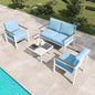 4-Piece Outdoor Patio Furniture Set, Metal Conversation Set with Cushions & Wood-Like Armrests, Modern Patio Sectional