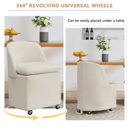 Set of 2 Chenille Fabric Dining Chairs With Universal Wheels