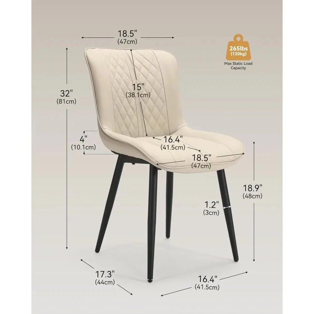 Dining Chairs Set of 4 - Leather Kitchen Chairs with Metal Legs, Upholstered Dining Room Chair, Modern Dining Chair for Kitchen,