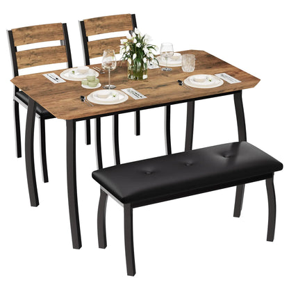 Dining Table Set for 4, Kitchen Table with Upholstered Bench and 2 Chairs, 4 Piece Dining Furniture Set for Small Space