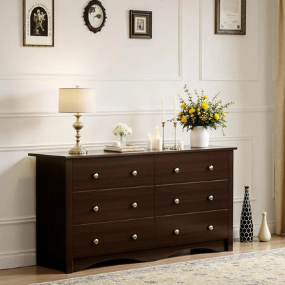 Dresser for Bedroom, 6 Wood Dresser Drawers, Wide Chest of Drawers, Storage Tower Unit Modern Design Bedroom Living Room