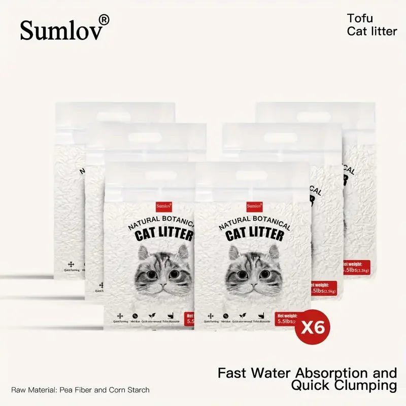 33lbs Sumlov Tofu Cat Litter, Natural Botanical, Dust-Free, Flushable, Quick Clumping, Odor Control, light scent, environmental