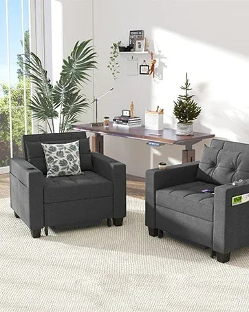 Sleeper Sofa Pullout Bed for Living Room.L Shaped Couch with Storage Chaise.USB.Cup Holder (Dark G