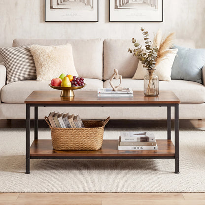 31IN Wood Coffee Table For Living Room 2-Tier Center Counter with Storage 50 lbs Capacity Anti-Slip Feet Modern Design