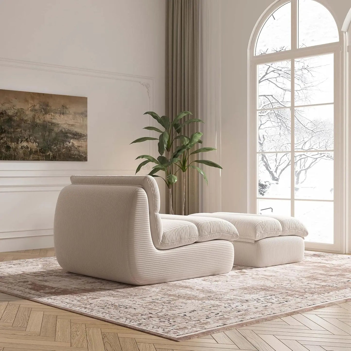 Corduroy Bean Bag Chair with Ottoman, Ultra Soft Reading Nook Seat for Adults, Living Room Bedroom Furniture