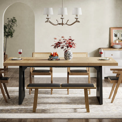 Tribesigns Large Dining Table for 6-8 People, 70.9-Inch Wood Rustic Rectangular Table with Black Wooden Legs