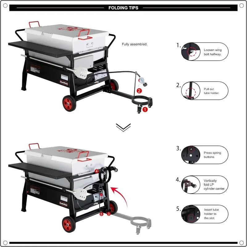150 QT Crawfish Boiler, Outdoor Double Sack Propane Gas Cooker with Folding Cylinder Mounting Bracket and Stirring