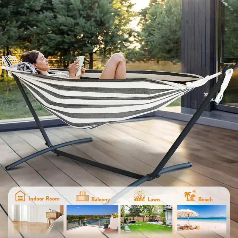 Hammock with Adjustable Stand- Stylish Hammock Bed w/Storage Bag, 600lb Capacity