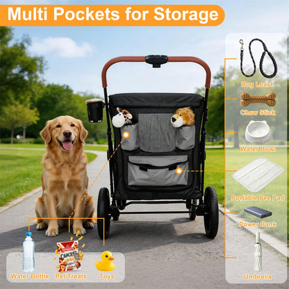 Portable Dog Stroller for Large Dogs: Outdoor Pet Stroller with One-Click Folding Dual Entry Pet Stroller Jogger Cart on Wheels, Storage Pockets, for Dogs Up to 42kg