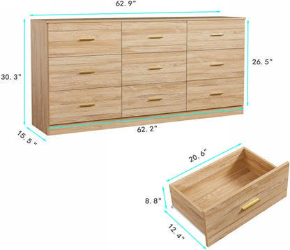 9 Drawer Long Dresser for Bedroom,