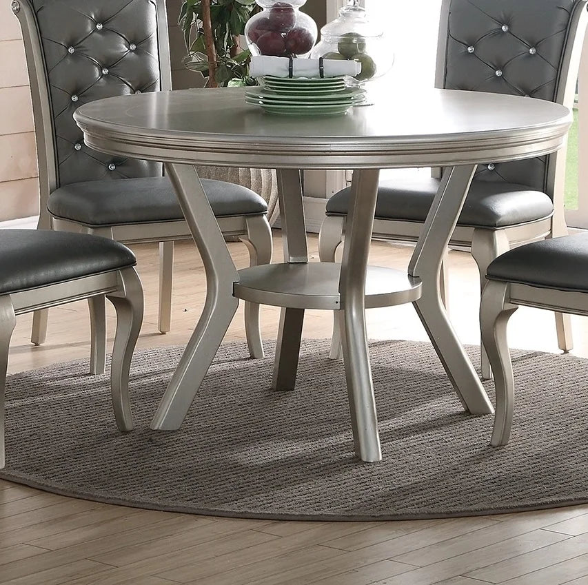 Formal Traditional Dining Table Round Table  5pc Dining Table w Shelf 4x Side Chairs Tufted Back Dining Room Furniture