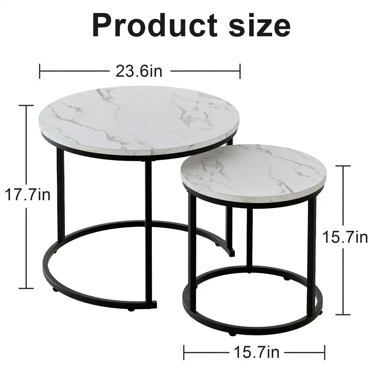Round Nesting Coffee Table  Set of 2 End Tables for Living Room Bedroom Balcony