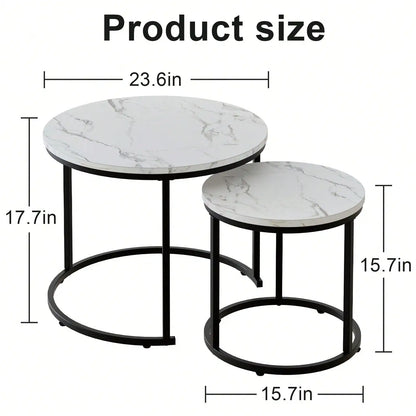 Round Nesting Coffee Table  Set of 2 End Tables for Living Room Bedroom Balcony