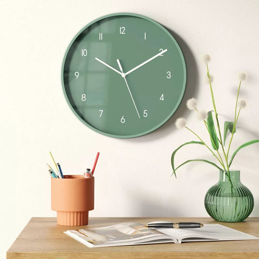 12" Wall Clock Battery Operated,Decorative Non-Ticking Silent Analog Wall Clock for Bathroom Kitchen Bedroom Living Room,Green