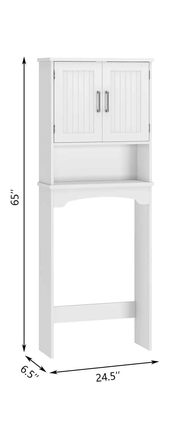 Over The Toilet Storage Cabinet with Double Doors and Anti-Tip Device, Above Toilet Bathroom Organizer with Open Shelf