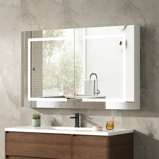LED Medicine Cabinet with Mirror or Bathroom, Assembly-ree Lighted Medicine Cabinet, og, SteplDimming, 3 Col, 2 Outlets, 2USB, W