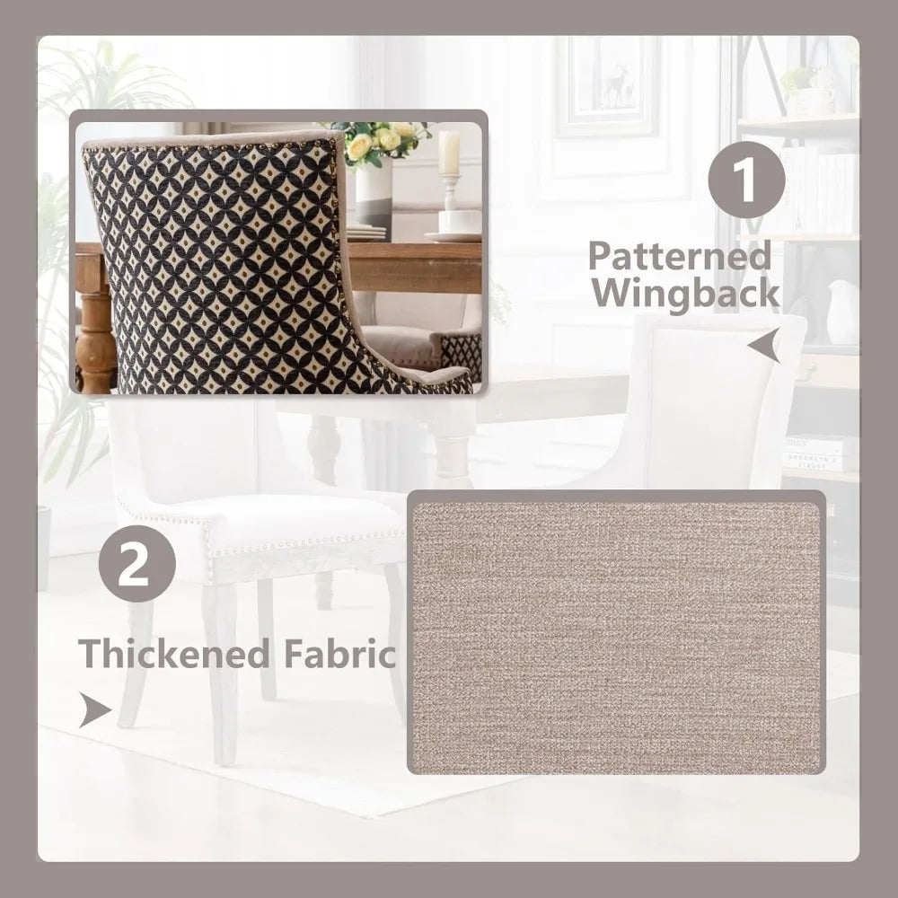 Modern Dining Chairs Set of 2 - High Back Upholstered Fabric Chairs with Solid Wood Legs for Dining Room