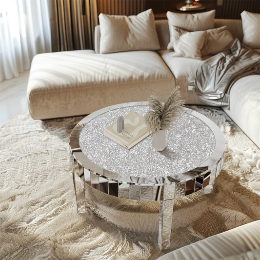 Luxury Round Mirrored Coffee Table Silver Coffee Table Accent Side Table  for Living Room,Bedroom