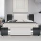 Modern Faux Leather Bed Frame with Iron Pieces Decor, Low Profile Platform Bed with Height-Adjustable Headboard