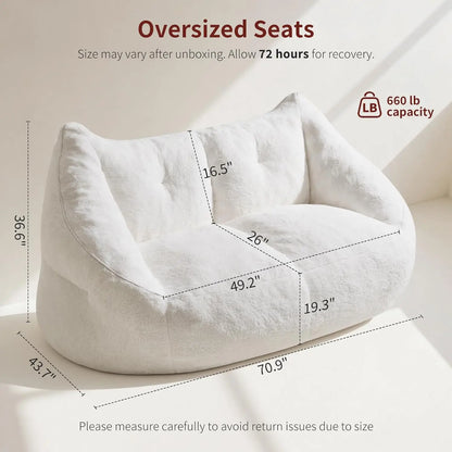 70.9" Oversized Bean Bag Loveseat Sofa, Plush Modern Boneless Couch for Living Room, Bedroom, Apartment - Cream White
