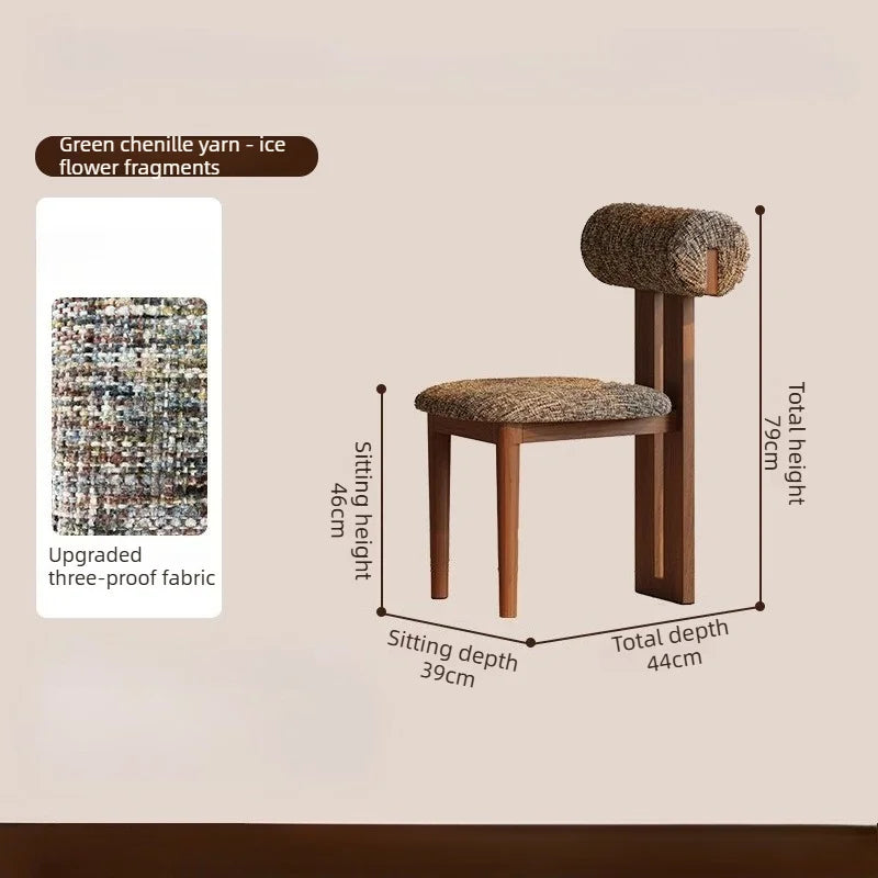 Nordic Solid Wood Dining Chairs, French Retro Style Dining Chairs, Comfortable Fabric Creative Hippo Dining Chairs