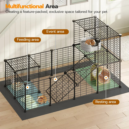 Guinea Pig Cage with Waterproof Mat, 24 Panels Small Animal Playpen, Rabbit Cage, Bunny Cage, Chicken Cage, Pet Playpen, Indoor Outdoor Yard Fence, 57 x 31.5 x 23.6 Inches, Black Hamster House #SummerVibes