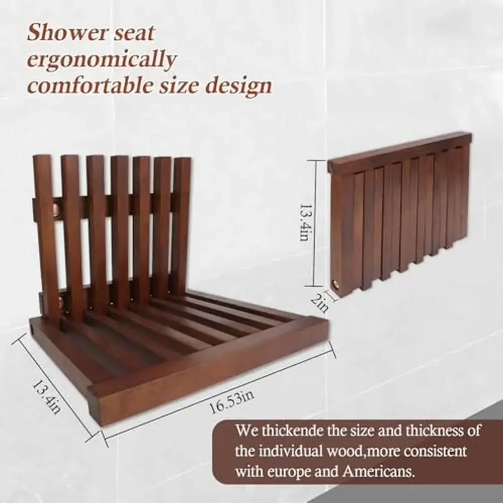 Folding Shower Seat Solid Wood Wall Mounted Bench Small Spaces Waterproof Easy Install Home Care Stool Occasion Shower Room