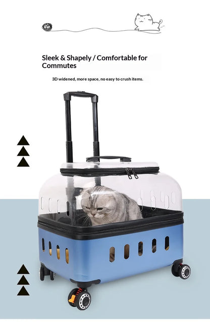 Dog Cat Transparent Bubble Carrier Airline Approved Hard Shell Portable Rolling Luggage Travel Case Dog Stroller Dog Car