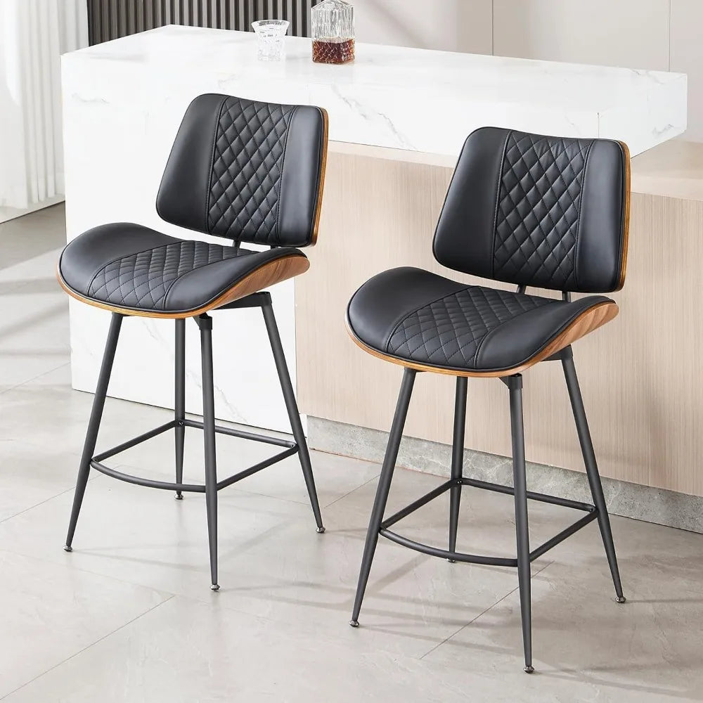Swivel Bar Stools Set of 2,26.8"Counter Height Barstools in Modern Style,Armless Walnut Pub Chair PU Leather Bentwood