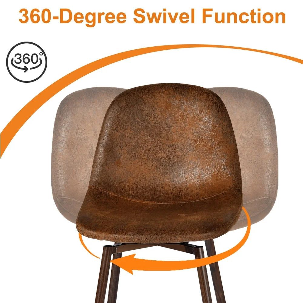 26" Swivel Bar Stools Set of 2 Ergonomic Counter Height Stools with Metal Legs Comfortable Faux Suede Upholstered Seating