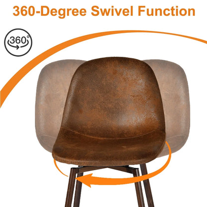 26" Swivel Bar Stools Set of 2 Ergonomic Counter Height Stools with Metal Legs Comfortable Faux Suede Upholstered Seating