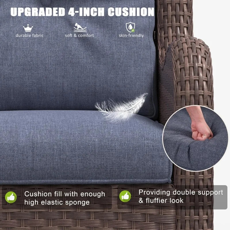 7 Pieces Outdoor Patio Furniture Set with Fire Pit Table, Rattan Wicker Sectional Swivel Rocker Chairs Sets with Ottoma