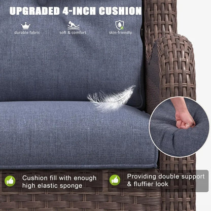 7 Pieces Outdoor Patio Furniture Set with Fire Pit Table, Rattan Wicker Sectional Swivel Rocker Chairs Sets with Ottoma