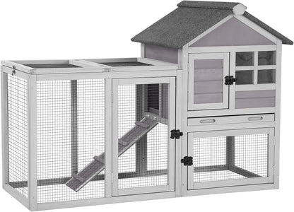 51.6"L Rabbit Hutch Indoor Outdoor, Chicken Coop with Run, Guinea Pig House Pull Out Tray, Grey