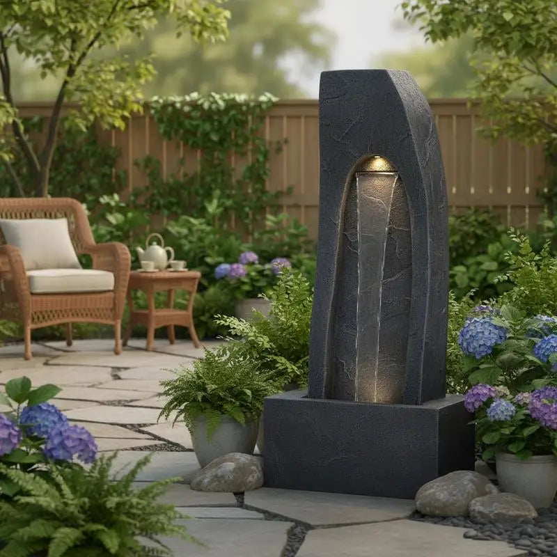 Standing Cascading Stream 38.58-inch Height For Garden Home Backyard, Rock Base Style Waterfall LED Light Water Pump Floor Decor Outdoor Indoor Ornament