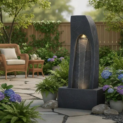 Standing Cascading Stream 38.58-inch Height For Garden Home Backyard, Rock Base Style Waterfall LED Light Water Pump Floor Decor Outdoor Indoor Ornament