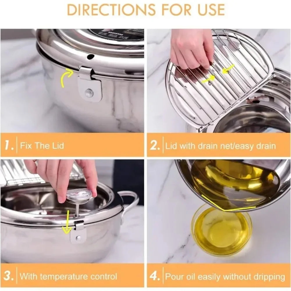 Multifunctional deep fryer with Thermometer and Oil Drip Drainer Rack Household Double Bottom Gas Induction Cooker Kitchen Tools