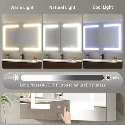 LED Medicine Cabinet with Mirror or Bathroom, Assembly-ree Lighted Medicine Cabinet, og, SteplDimming, 3 Col, 2 Outlets, 2USB, W