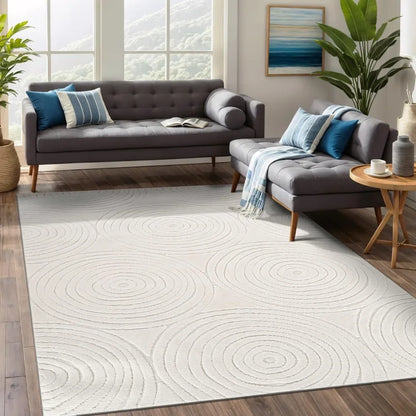 Micro Loop Area Rug Light Gray 9x12 Geometric Modern Luxury Circular Durable Soft Indoor Rugs for Living Dining Room