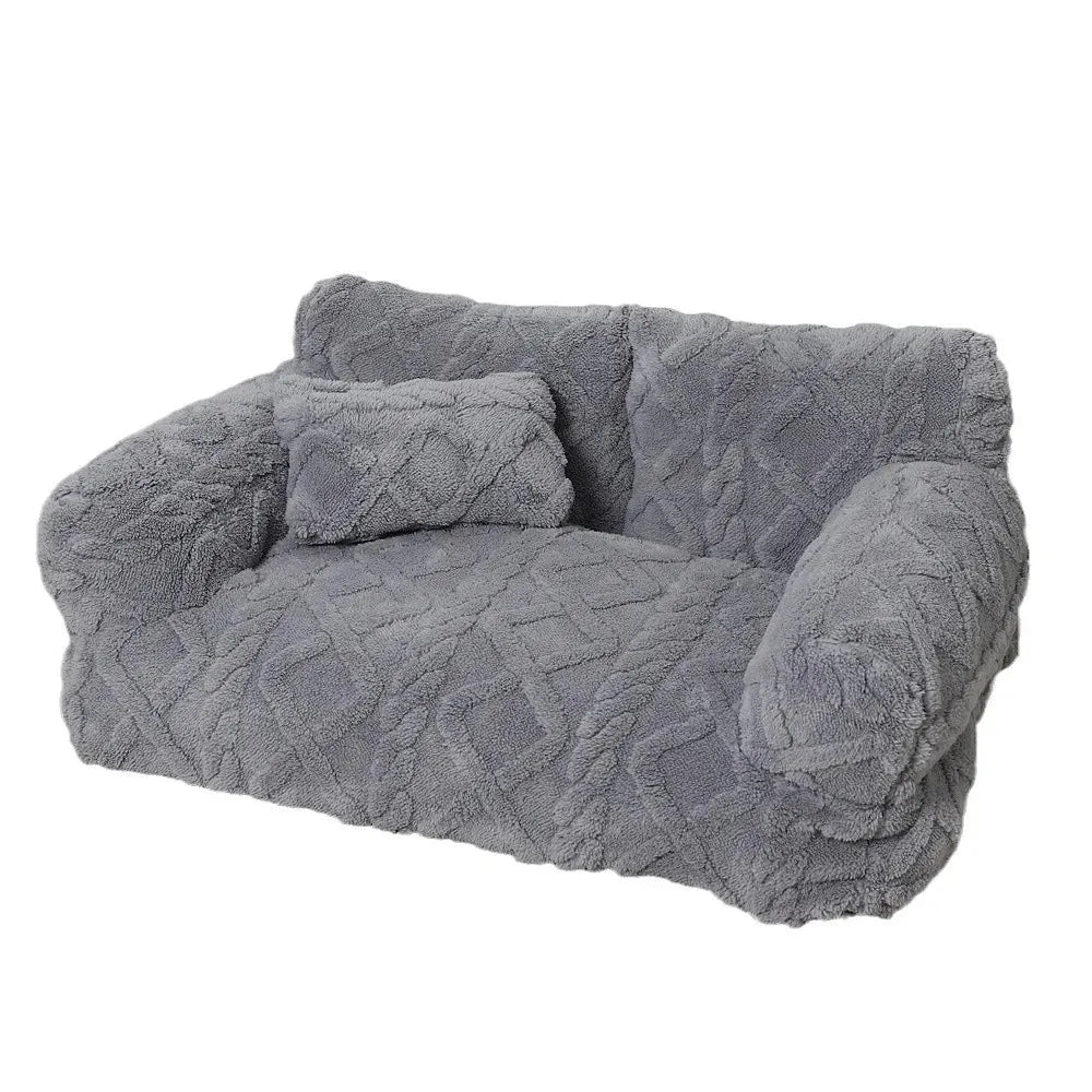 Plush Pet Sofa Bed - Extra Thick Winter Warmth Large Detachable Washable Dog Cat Cover Pet Sofa
