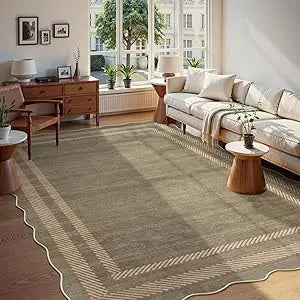 Scalloped Washable Rugs 8x10, Soft 8x10 Area Rugs for Living Room Bedroom, Modern Non-Slip Stain Resistance Large Ultra-Thin Th