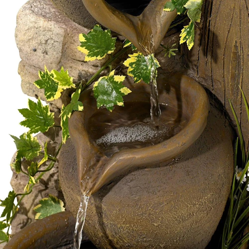 Four Jugs 33" High Large Rustic Indoor Outdoor Decor Faux Stone Floor Fountain Waterfall Cascading Standing Tiered Pot Water Fea