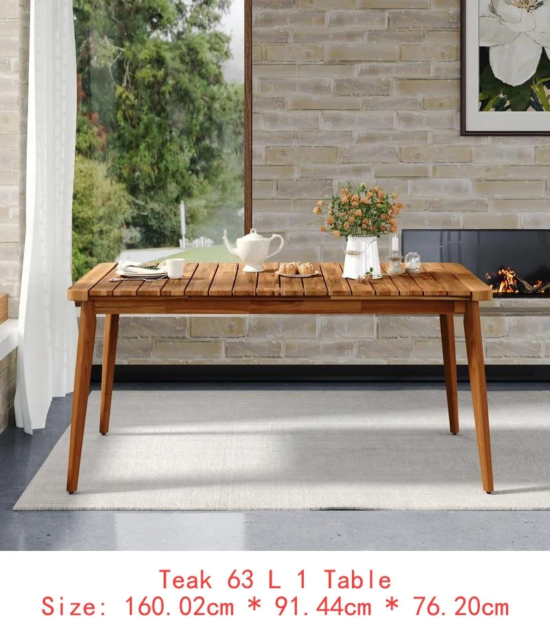 7-Pc Acacia Wood Outdoor Dining Set, 72" Slatted Table & 6 Chairs with Cushions for Patio Garden Dining