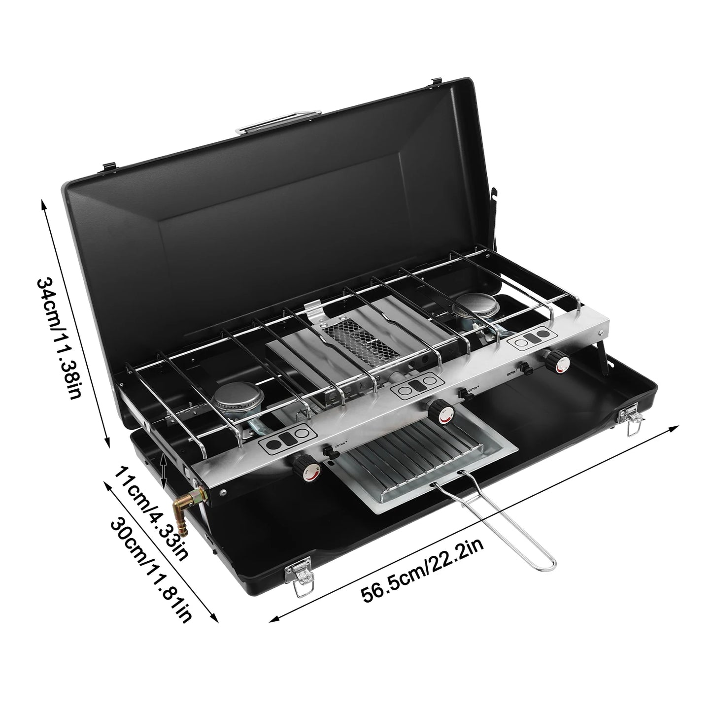 Camping Stove 3 Burner Propane Portable Stove with Regulator Toast Tray Windshield for Car Camping BBQ Picnics Outdoor Cooking