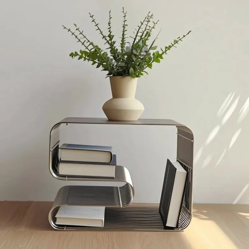Modern Scandinavian Metal  Table Living Room Furniture Sleek  Side Table Minimalist Storage for Magazines and Books