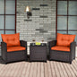 3 PCS Patio Rattan Furniture Set Cushioned Conversation Set  Orange