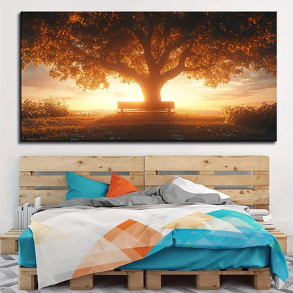1.5 inch thick pine frame, Wall art Deco, Sunset Tree 1 Golden Sunset Forest, Home wall deco, framed and hanging paintings