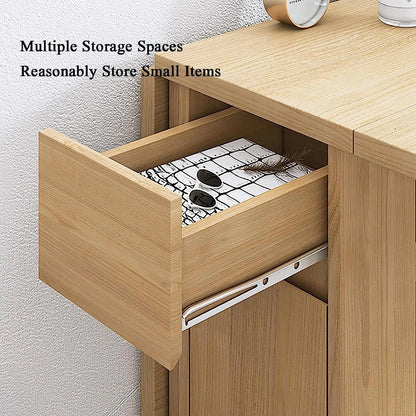 Solid Wood Foldable Dining Table and Chair Set, Retractable Home Dining Table Drop Leaf Table with 4 Chairs and Storage Drawer,